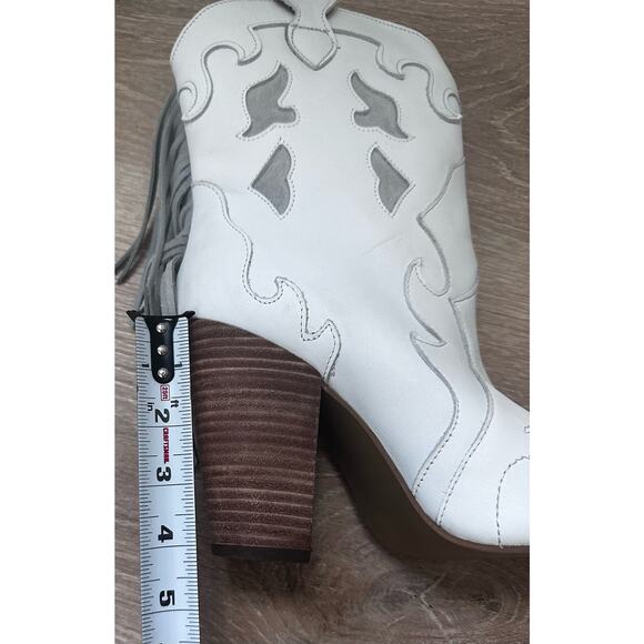 Dingo|Lady's Night Fringe Leather Boots|Stacked Heel|White|NWT|SZ 10 - Picture 9 of 9